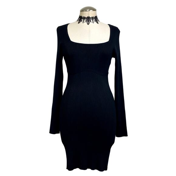 Stretch Gothic Ribbed Vampire Victorian Long Sleeve Sweater Dress - Picture 1 of 10